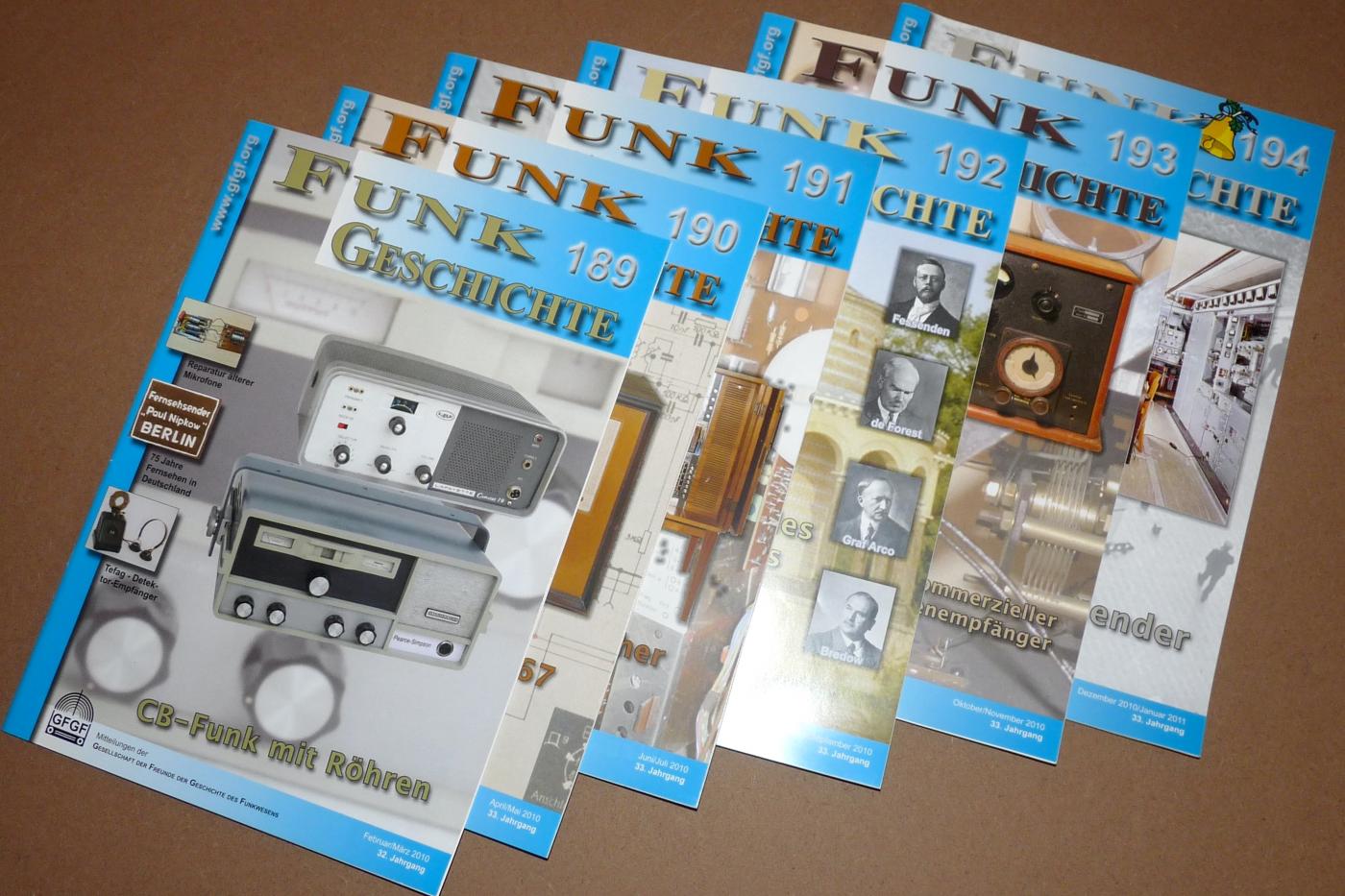 GFGF Funkgeschichte 189 - 194, 6 Hefte, Jahr 2010, Beiträge zur Funkgeschichte